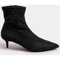 Long Tall Sally Pointed Toe Diamante Kitten Heel Boot - Black