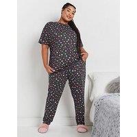 Yours Curve Goodnight Short Sleeve Wide Leg Pj Set - Purple