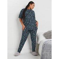 Yours Curve Mini Moons Short Sleeve Pj Set - Blue