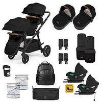Ickle Bubba Virgo Twin 18 Piece Travel System With I-Size Cirrus Car Seats & Isofix Bases - Black / Black / Tan