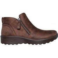Skechers Lovely Vibe Microleather Side Zip Booties - Brown