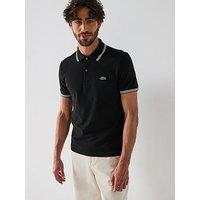 Lacoste Regular Fit L1212 Stripe Collar Piqu&Eacute; Polo Shirt - Black