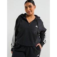 Adidas Sportswear Womens Plus Size Essentials 3-Stripes 1/4 Zip Hoodie - Black