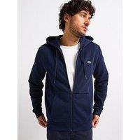Lacoste Classic Fit Brushed Fleece Zip Front Hoodie - Navy