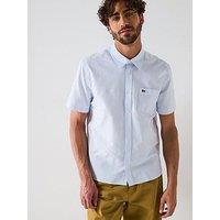 Lacoste Regular Fit Short Sleeve Stripe Oxford Shirt - Light Blue