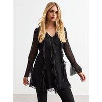 New Look Ruffle Trim Chiffon Mini Dress - Black