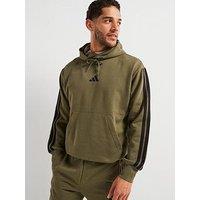 Adidas Sportswear Mens Essentials 3-Stripe Fleece Hoodie - Green