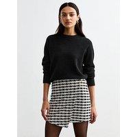 New Look Black Check Patterned Boucle Wrap Mini Skirt