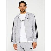 Adidas Sportswear Mens Essentials 3-Stripe French Terry Full-Zip Hoodie - Grey