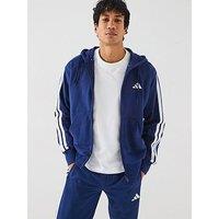 Adidas Sportswear Mens Essentials 3-Stripe French Terry Full-Zip Hoodie - Blue