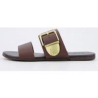 V By Very Extra Wide Fit Leather Sandal - Brown