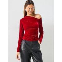 Mango Red Velvet Off The Shoulder Top