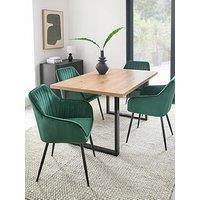 Very Home Burton 140 Cm Dining Table + 4 Alisha Dining Chairs - Artisan Oak/Green