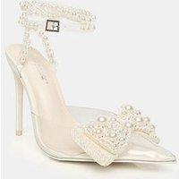 Public Desire Glitzy Pearl Bow Detail Heeled Sandals - Pearl