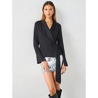 Mango Wrap Tie Blouse- Black