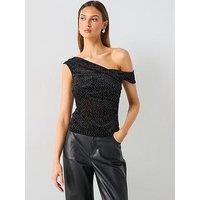 Mango Rhinestone Detail Top - Black