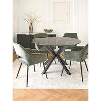 Very Home Chopstick Black 120 Cm Round Dining Table + 4 Sheldon Chairs - Black/Green