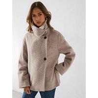 Mango Oversized Collar Wool Coat - Beige - Natural