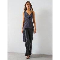 Mango Asymmetrical Top With Draped Neckline - Grey