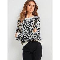Mango Leopard Print Jumper - Cream - Black