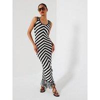 V By Very Cotton Rich Crochet Fringe Knitted Dress - Black/White