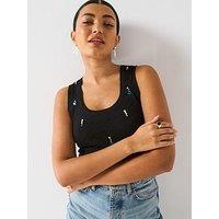 V By Very Scoop Neck Embellished Knitted Vest - Black