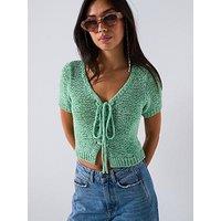 V By Very Knitted Tie Front Cropped Jumper - Green