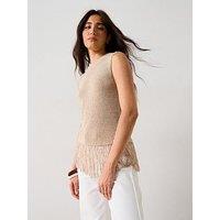 V By Very Cotton Rich Knitted Fringe Jumper - Neutral