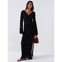 V By Very Cotton Rich Crochet Knitted Maxi Dress - Black