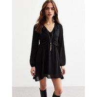 New Look Ruffled Chiffon Mini Dress - Black