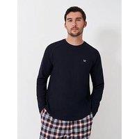 Crew Clothing Long Sleeve Cotton Blend Waffle Lounge T-Shirt - Navy