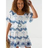 V By Very Curve Embroidered Belted Mini Dress - Multi