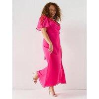 V By Very Curve Embellished Shoulder Wrap Dress - Pink