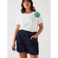V By Very Curve Applique Floral T-Shirt - White