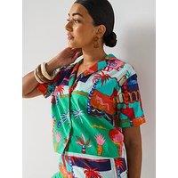V By Very Postcard Button Thru Shirt Co-Ord - Multi
