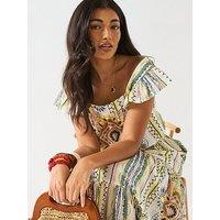 V By Very Square Neck Frill Mixed Print Blouse Co-Ord - Multi