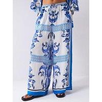 V By Very Printed Super Wide Leg Co-Ord Trousers - Blue