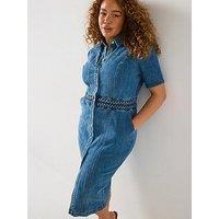 V By Very Curve Denim Button Through Midi Dress - Mid Wash