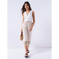 V By Very Cotton Trousers With Lace Trim Hem - Neutral