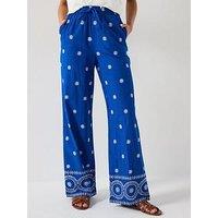 V By Very Embroidered Poplin Trousers - Cobalt Blue