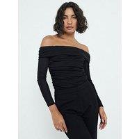 River Island Ruched Bardot Top - Black