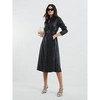 River Island Pu Shirt Midi Dress - Black