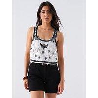 V By Very Beaded Scoop Neck Vest - Cream