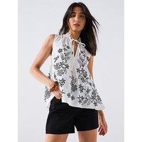 V By Very Embroidered Sleeveless Blouse - White