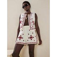 V By Very Embroidered Short Co-Ord - Cream
