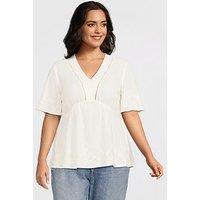 V By Very Curve Contrast Embroidery Angel Sleeve Blouse - Multi