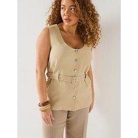 V By Very Curve Sleeveless Belted Waistcoat - Beige