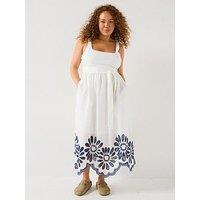 V By Very Curve Embroidered Hem Sleeveless Dress - Multi