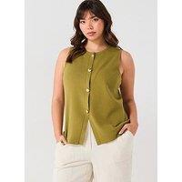 V By Very Curve Knitted Button Through Waistcoat - Green