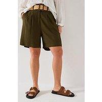 V By Very Curve Belted Linen Shorts - Khaki